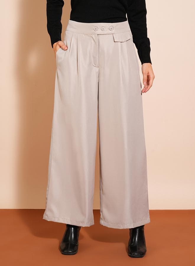 Globus High-Rise Pleated Wide-Leg Trousers Beige - Image 1