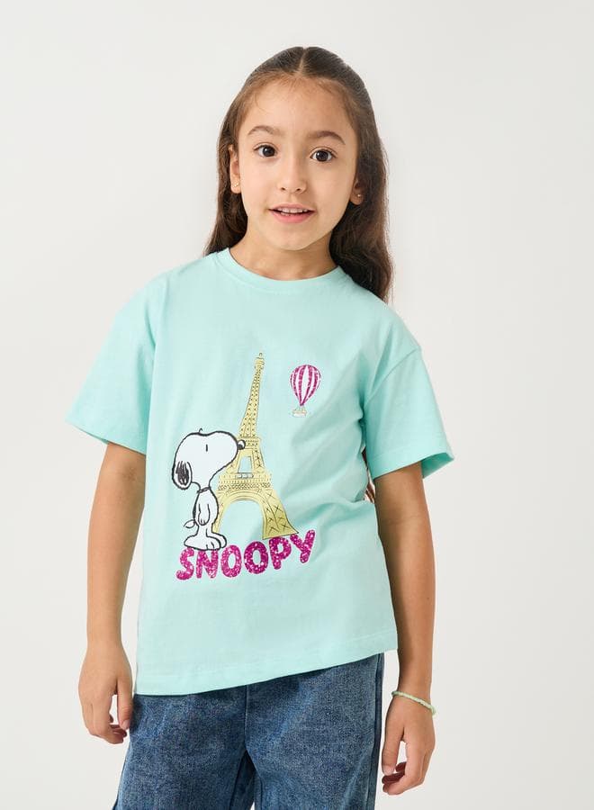Oversized Snoopy Graphic Tee 2112069313 Green - Image 1