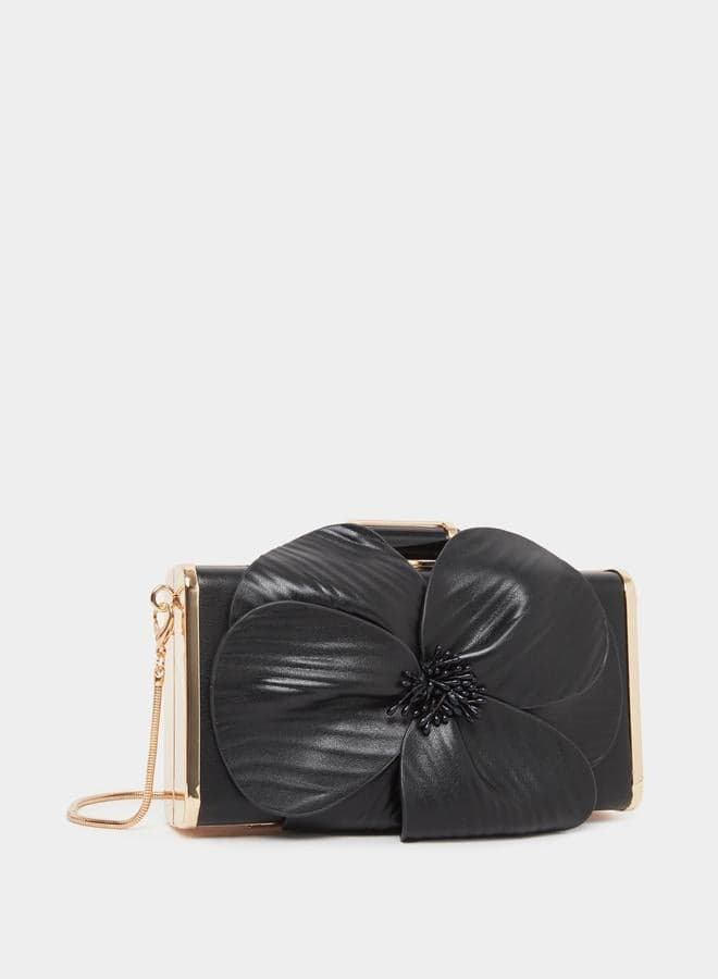 Styli Floral Corsage Chain Clutch Bag Black - Image 1