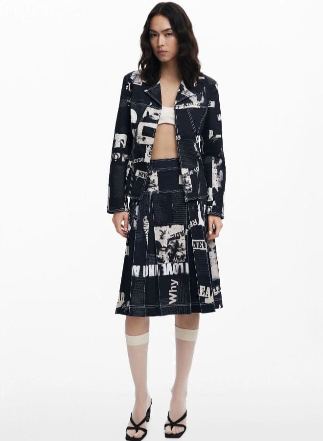 25Wwfw112000 Black Midi Wrap Skirt with Newspaper Pleats - Image 1