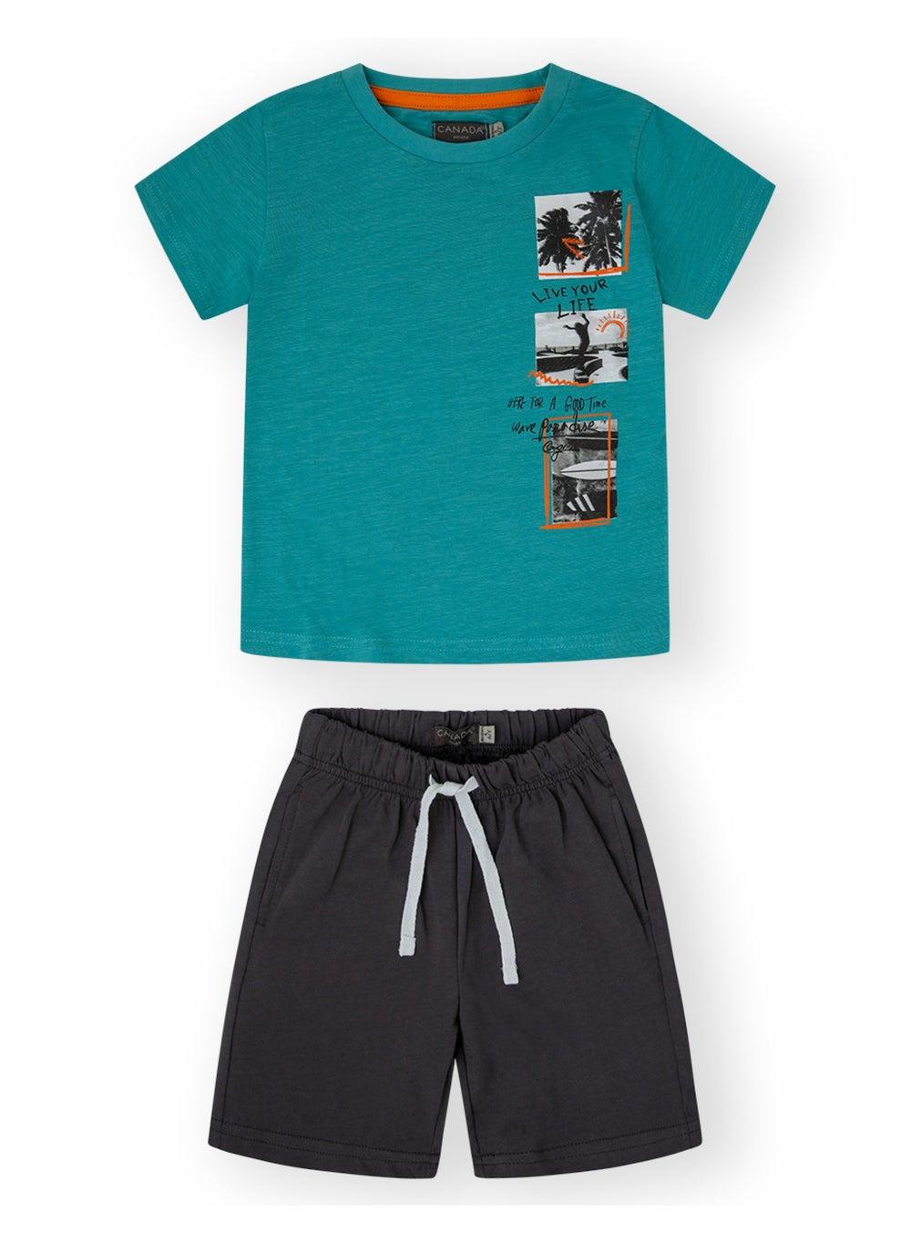 Organic Cotton Boys T-Shirt & Shorts Set Lagoon Grey - Image 1