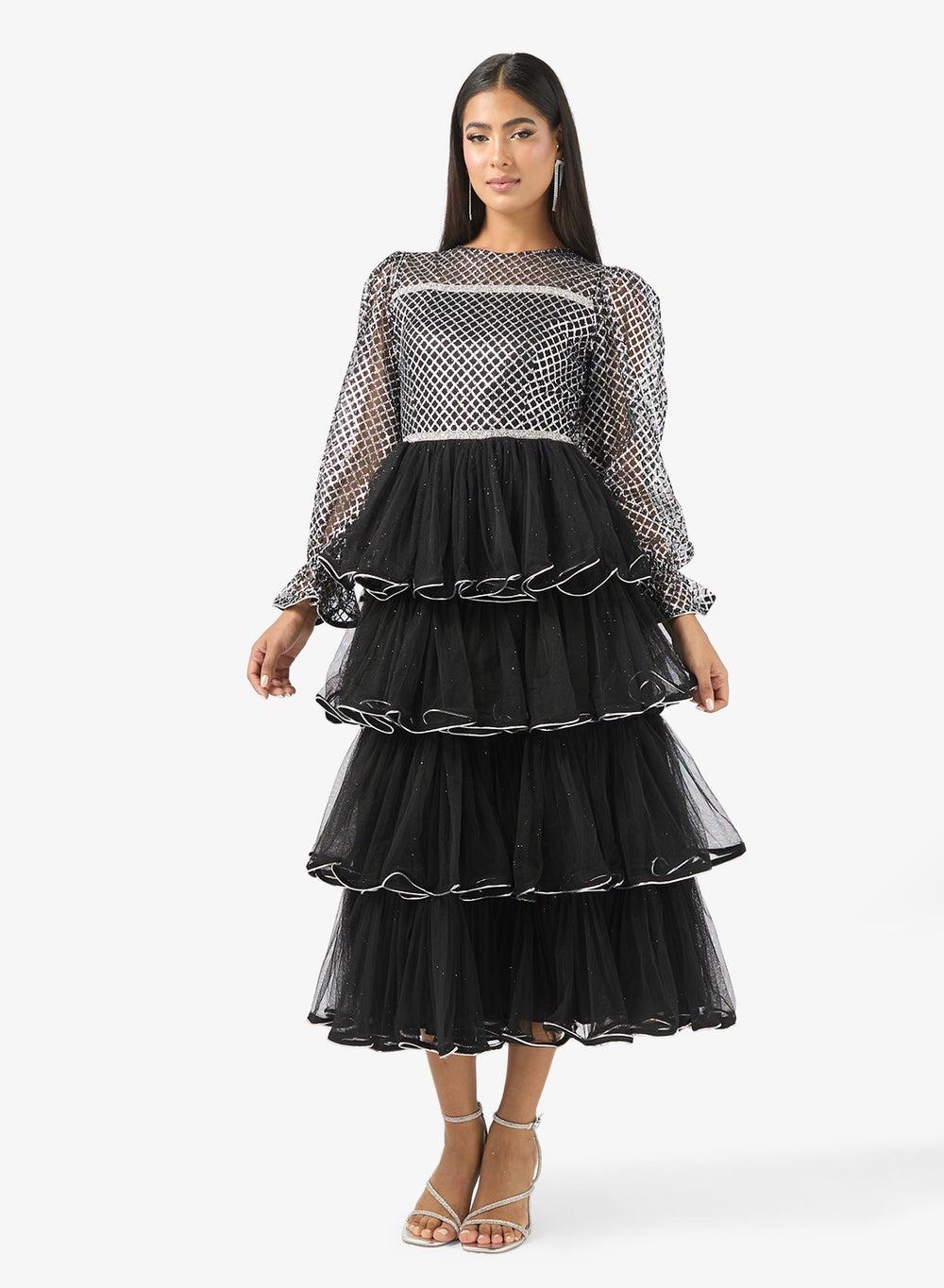 Black Polka Dot Ruffle Detail Dress UAE - Image 1