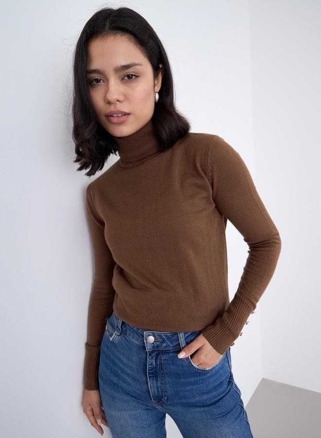 Styli Slim Fit Turtle Neck Sweater Button Cuff Detail - Image 1