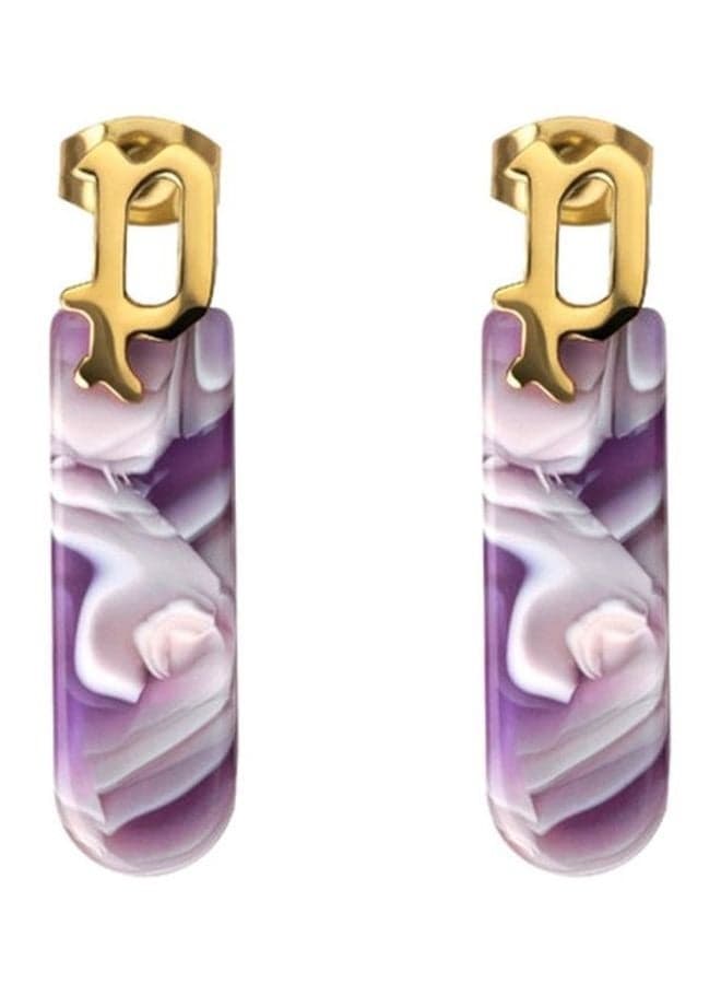 Napali Marble Gold Logo Stud Earrings Purple White - Image 1