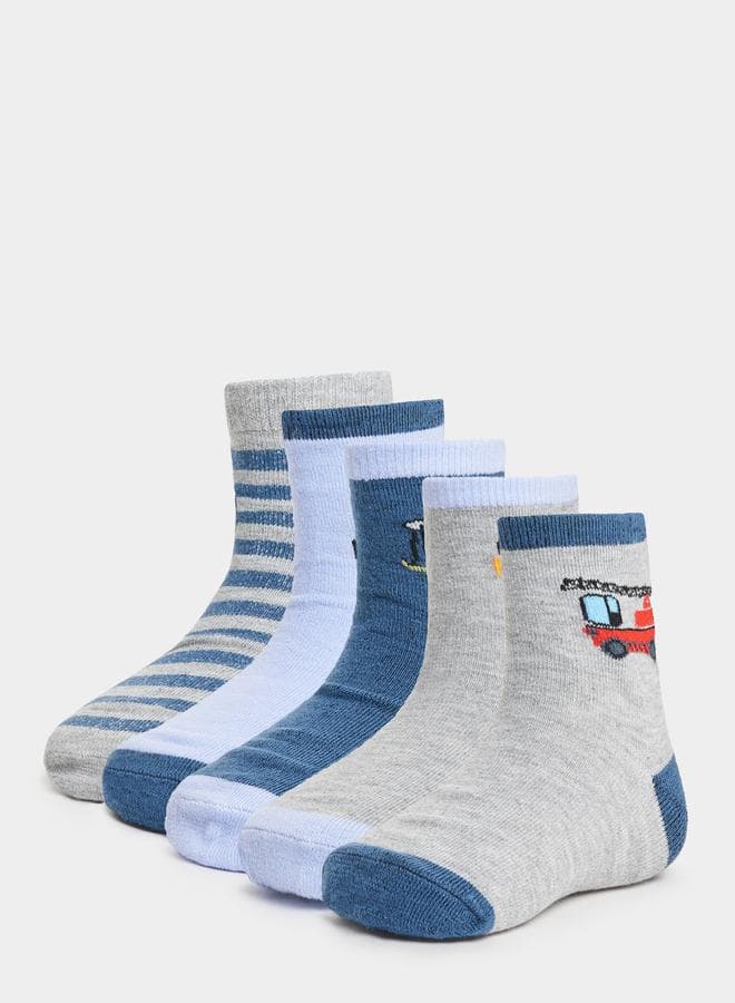 5-Pack Cartoon Car Print Boys Socks Set 2112006903 - Image 1