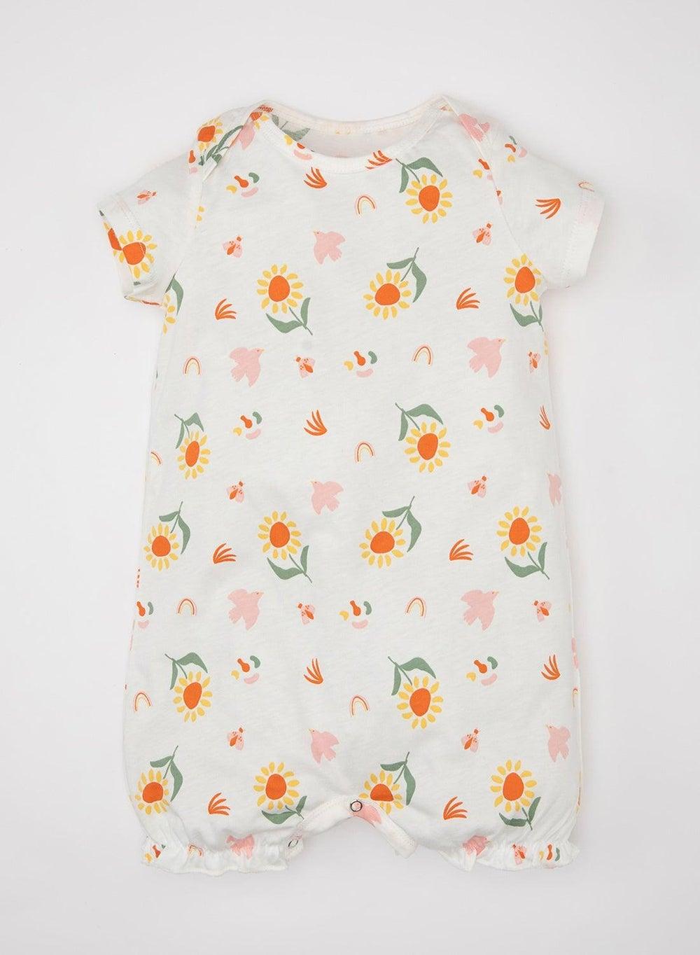 C8770A5 Floral Cotton Baby Girl Romper Ecru - Image 1
