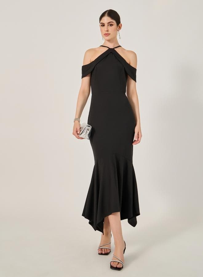 Black Halterneck Mermaid Midi Dress 7011918001 - Image 1