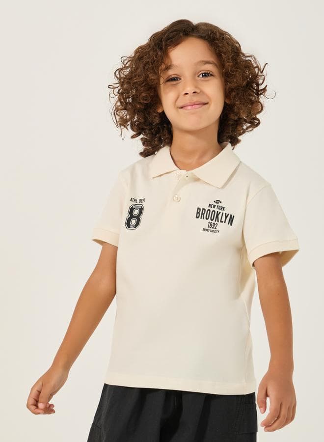 Boys Beige Slogan Print Polo T-Shirt 2112061702 - Image 1