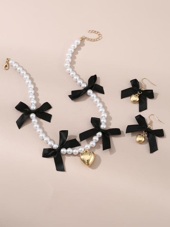 Take Two Faux Pearl Pendant Necklace & Earrings Set - Image 1