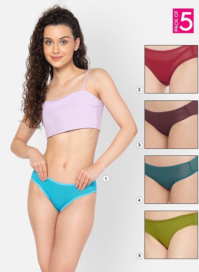Clovia 5-Pack Low Rise Sheer Bikini Panties - Image 1