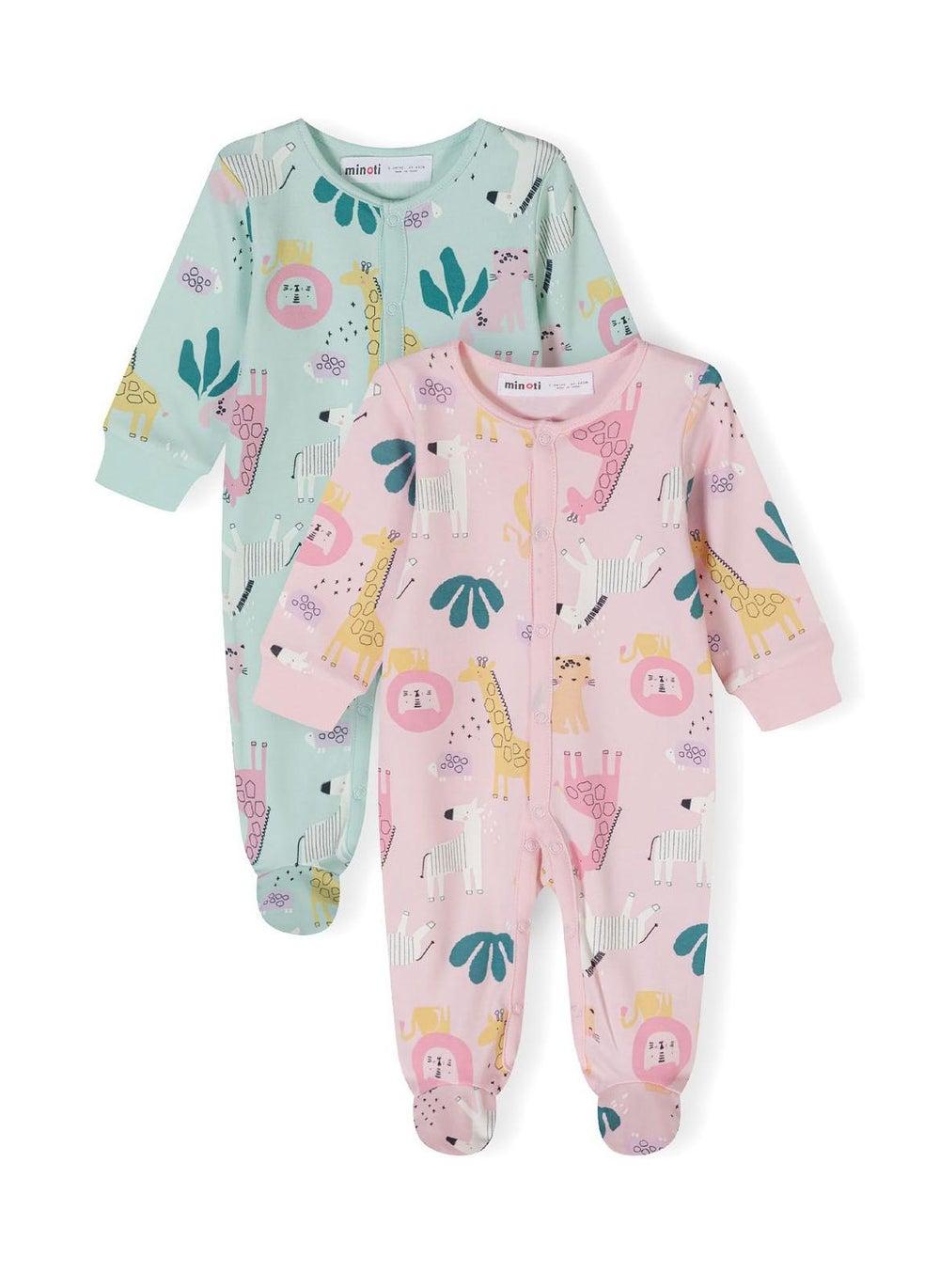 Girls 2-Pack Cotton Footed Sleepsuits Mint Print - Image 1