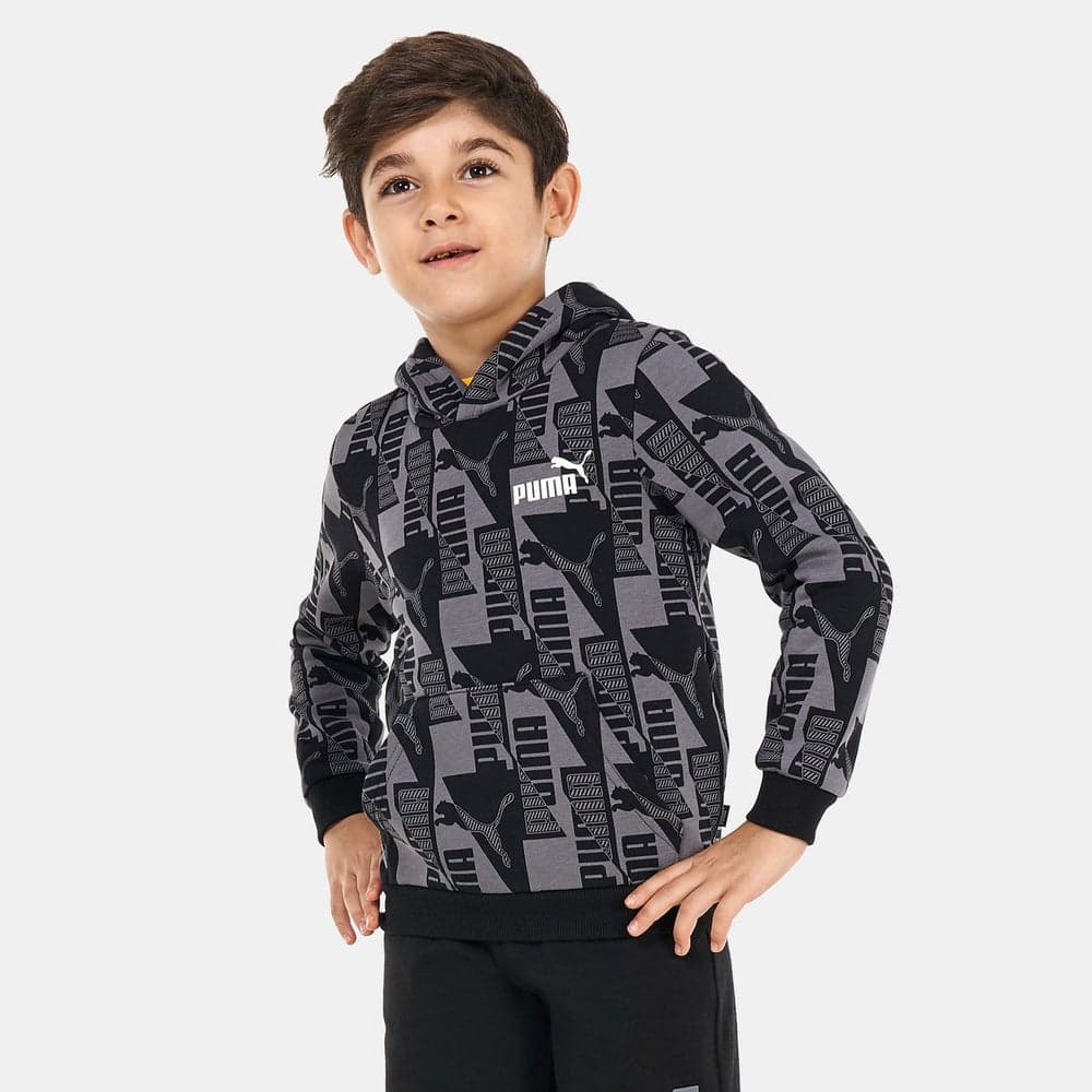 Kids' PowerPrinted Hoodie PUMA Black Cotton Blend - Image 1