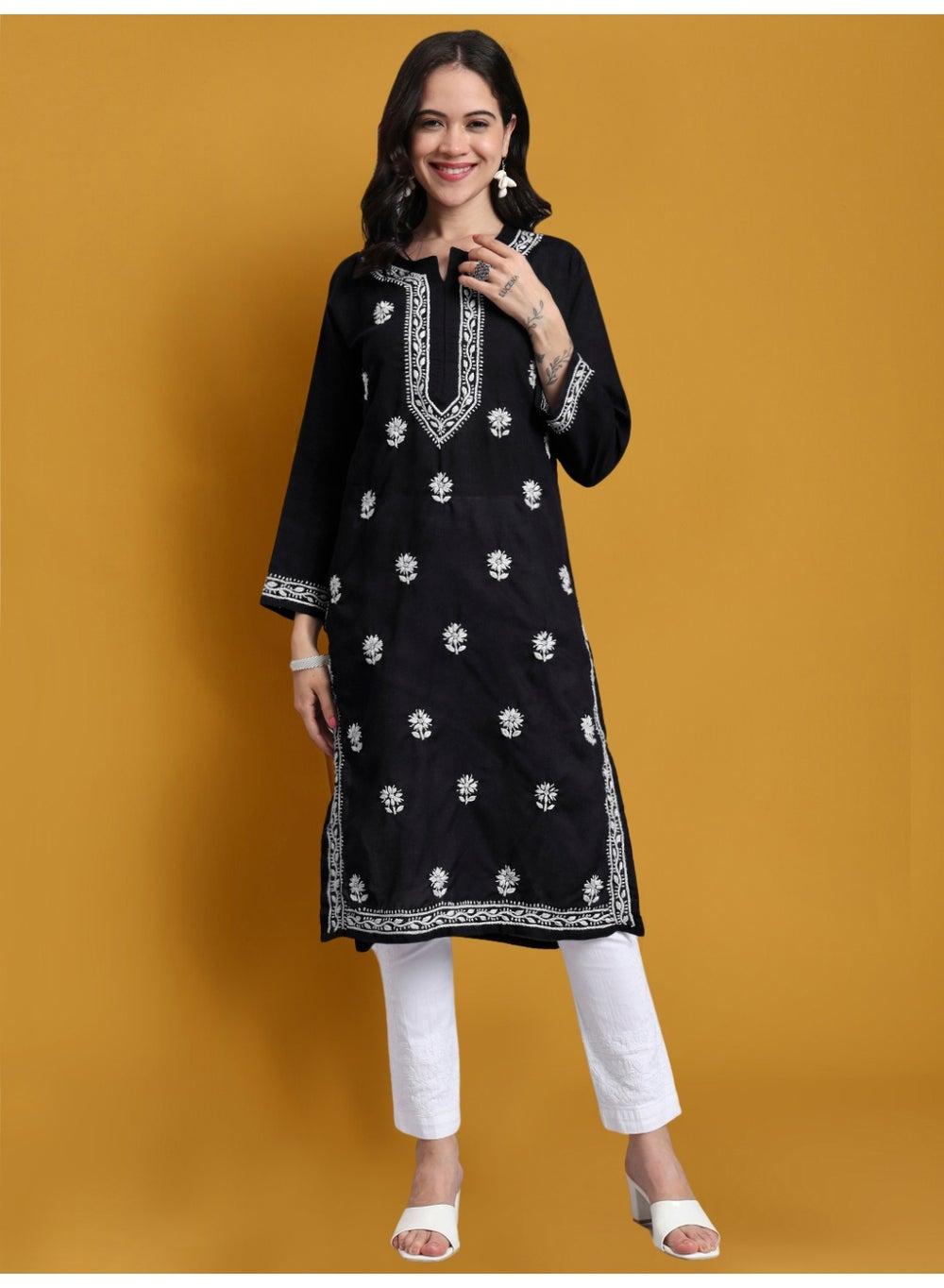 Black Chikankari Cotton Kurta AL3999 Classic Elegance - Image 1