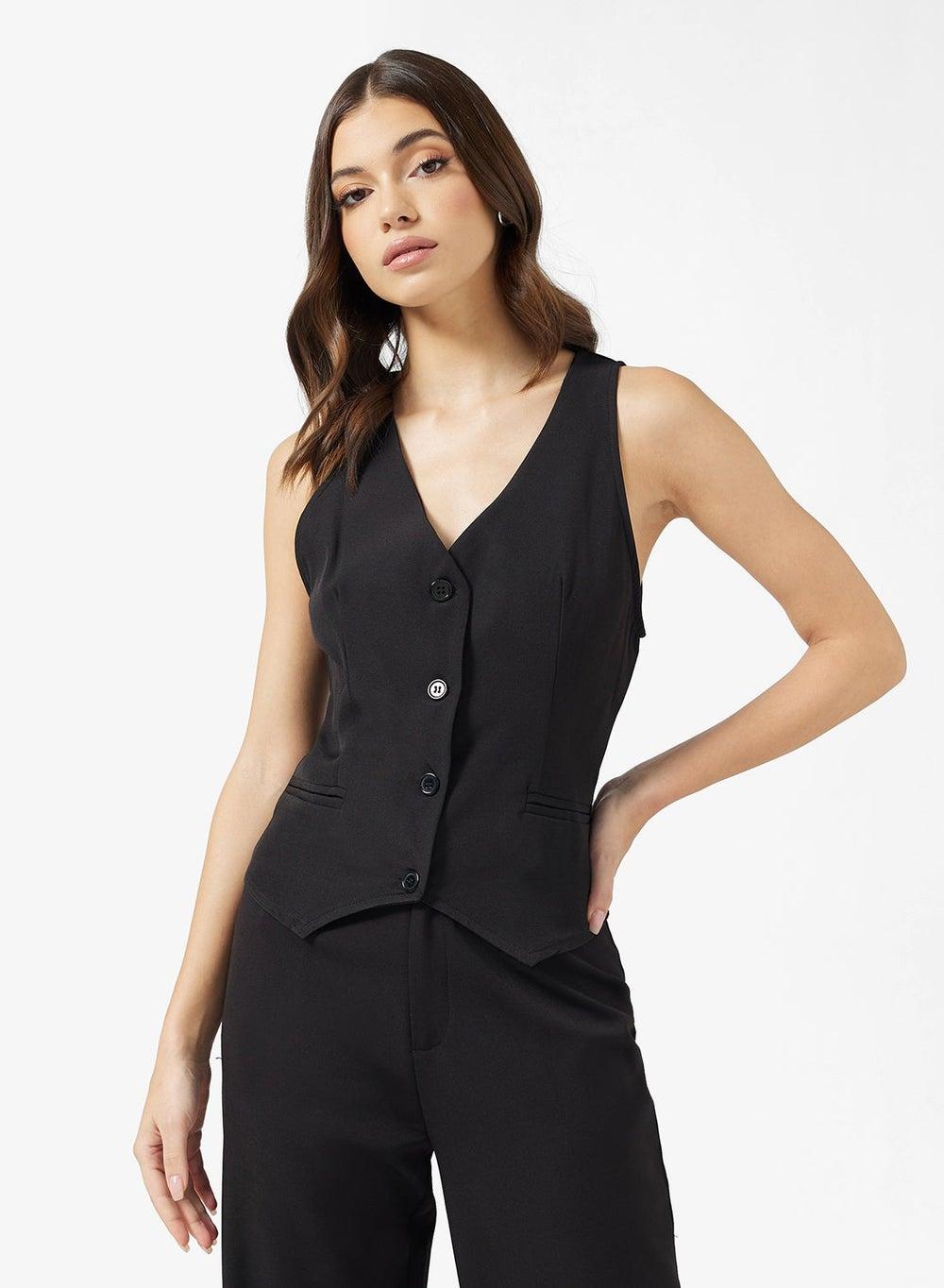 Bx1687 Black Sleeveless V-Neck Vest Top - Image 1