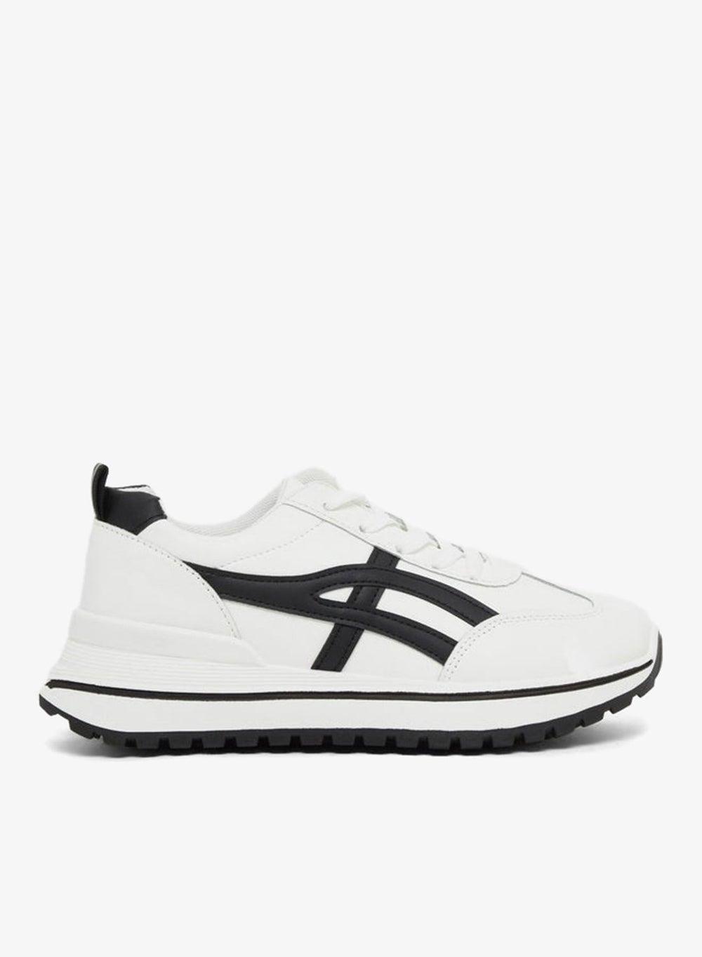Contrast Trim Lace-Up Chunky Sneakers Black PU - Image 1