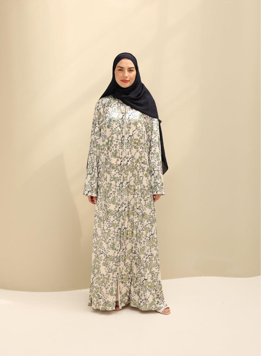 Zeh Rawdah Silk Velvet Printed Abaya - Image 1