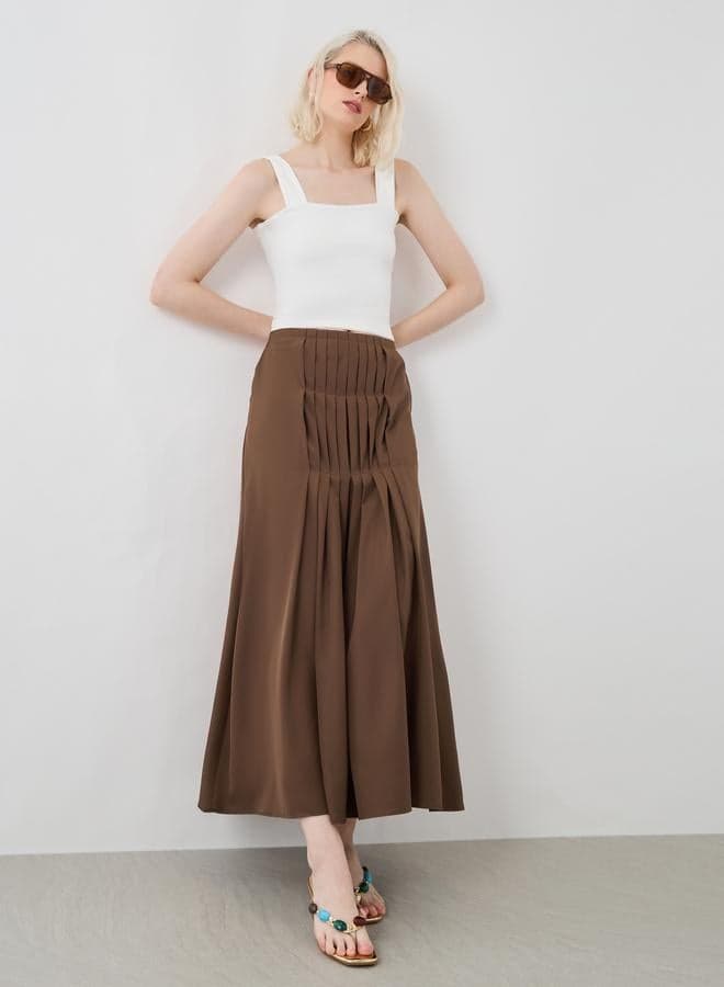 Beige High-Rise Pleated Maxi Skirt Classic Fit - Image 1