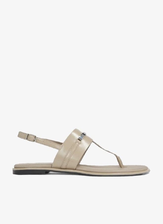 Dusky Taupe Leather Slingback Flat Sandals - Image 1
