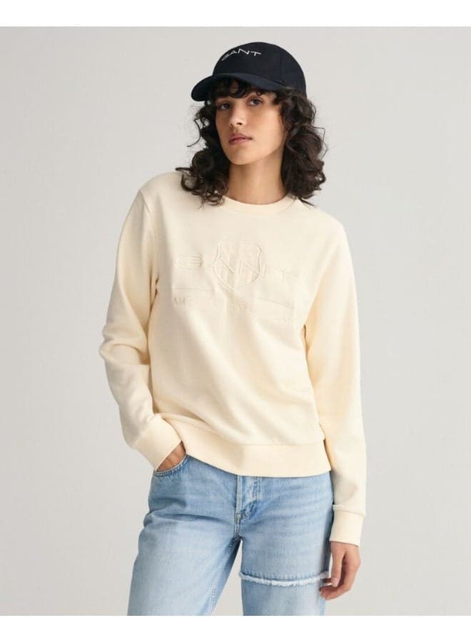 GANT Tonal Shield C-Neck Sweatshirt Beige - Image 1