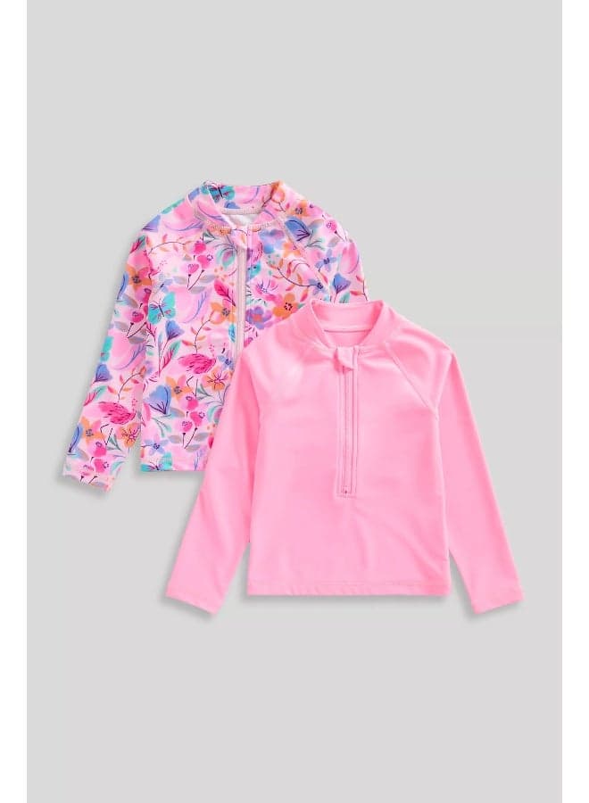 Pink Sunsafe UPF50+ Girls Rash Vests 2 Pack - Image 1