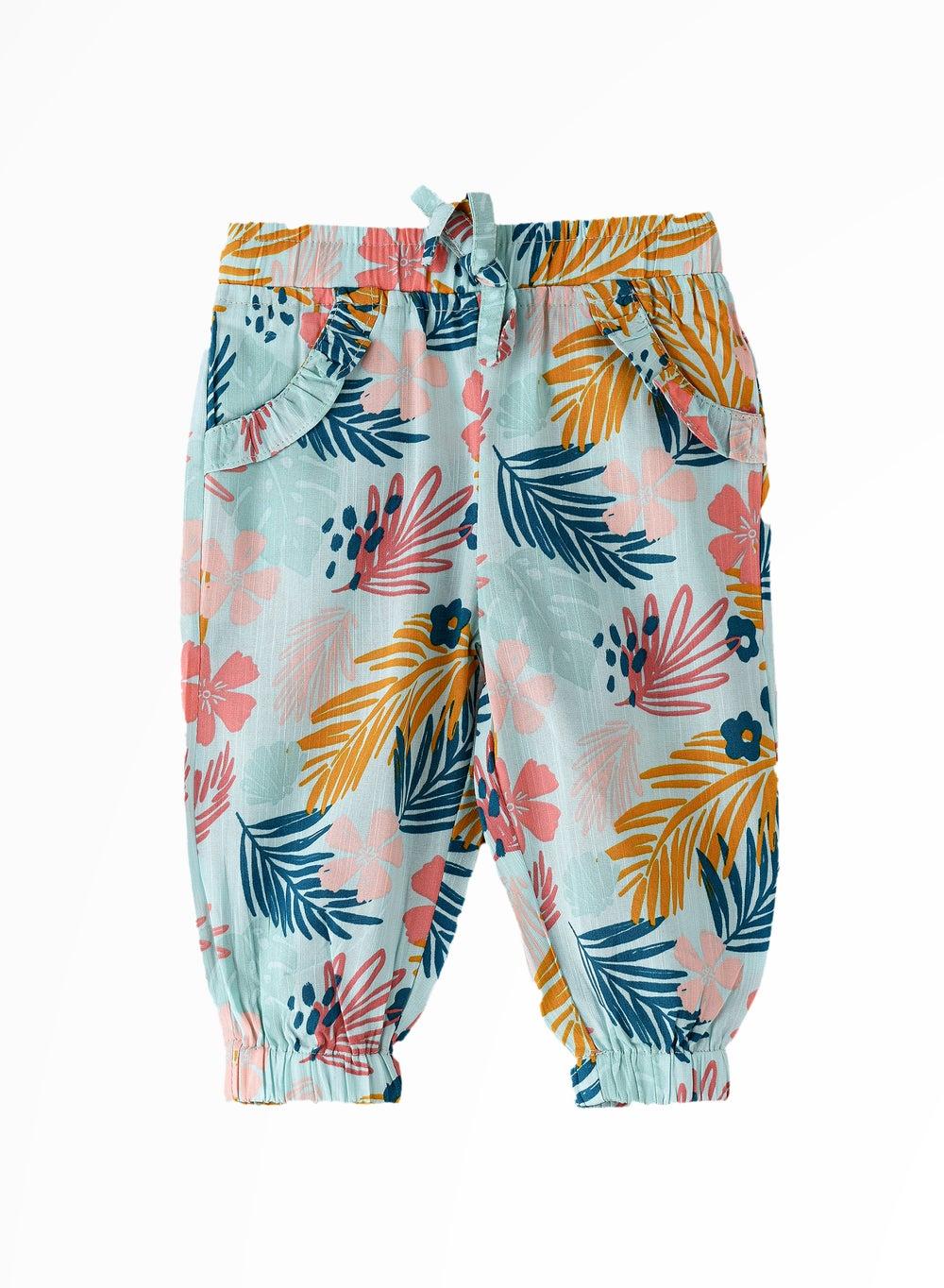Floral Cotton Girls Pants Ffif05 Straight Fit Cropped - Image 1