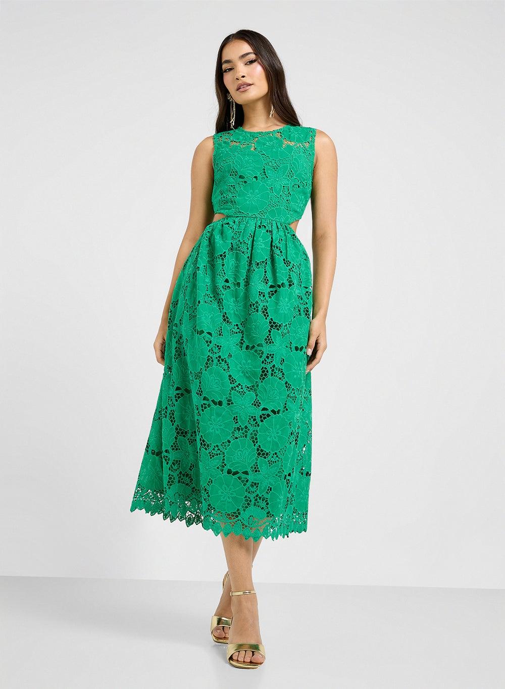 Bright Green Lace Cutout Midi Dress Jmd15135 - Image 1