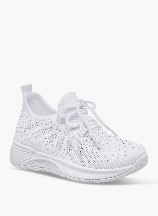 Girls Lace Embellished Slip-On Sneakers 41Qx5 10262 White - Image 1