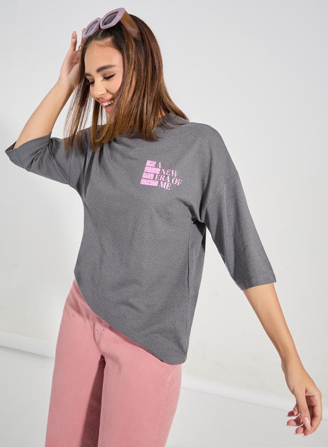 Charcoal Oversized Distressed Slogan T-Shirt 7008400907 - Image 1