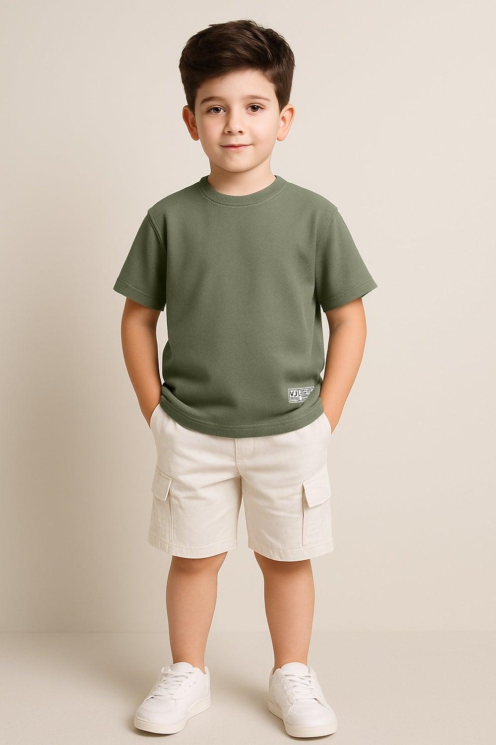 Junior Boys Olive Textured Cotton Jacquard T-Shirt - Image 1