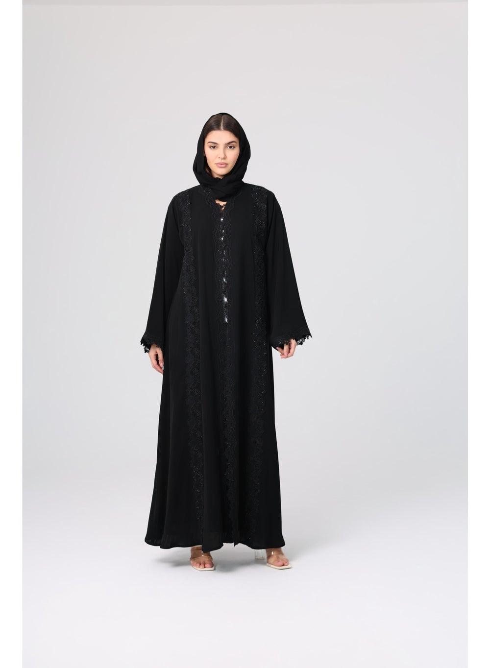 Layered Lace Front Abaya ABY1133 Elegant Flared Fit - Image 1