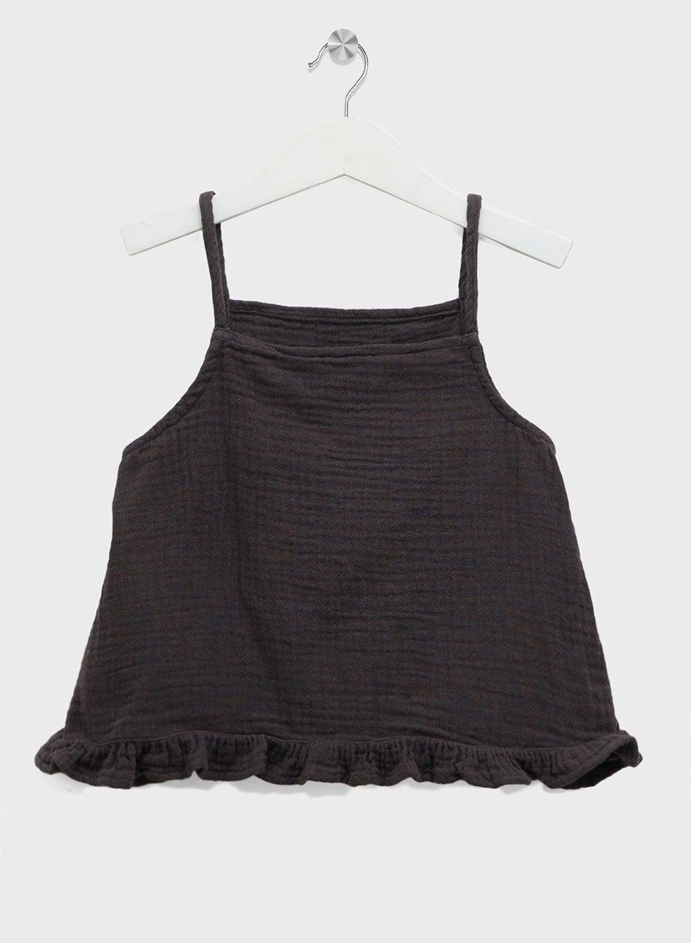 Girls Dark Grey Cotton Strappy Top & Shorts Set - Image 1