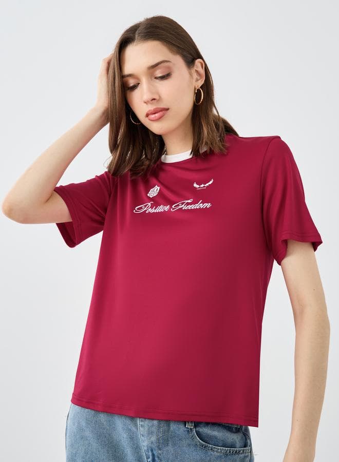 Take Two Slogan Print Red Casual T-Shirt - Image 1