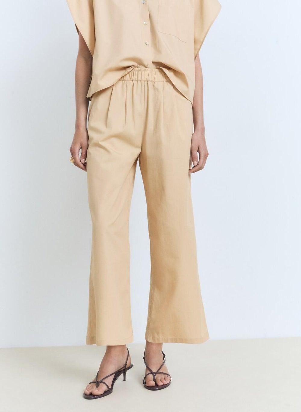 Beige Straight-Cut Cropped Trousers Style 17021159 - Image 1