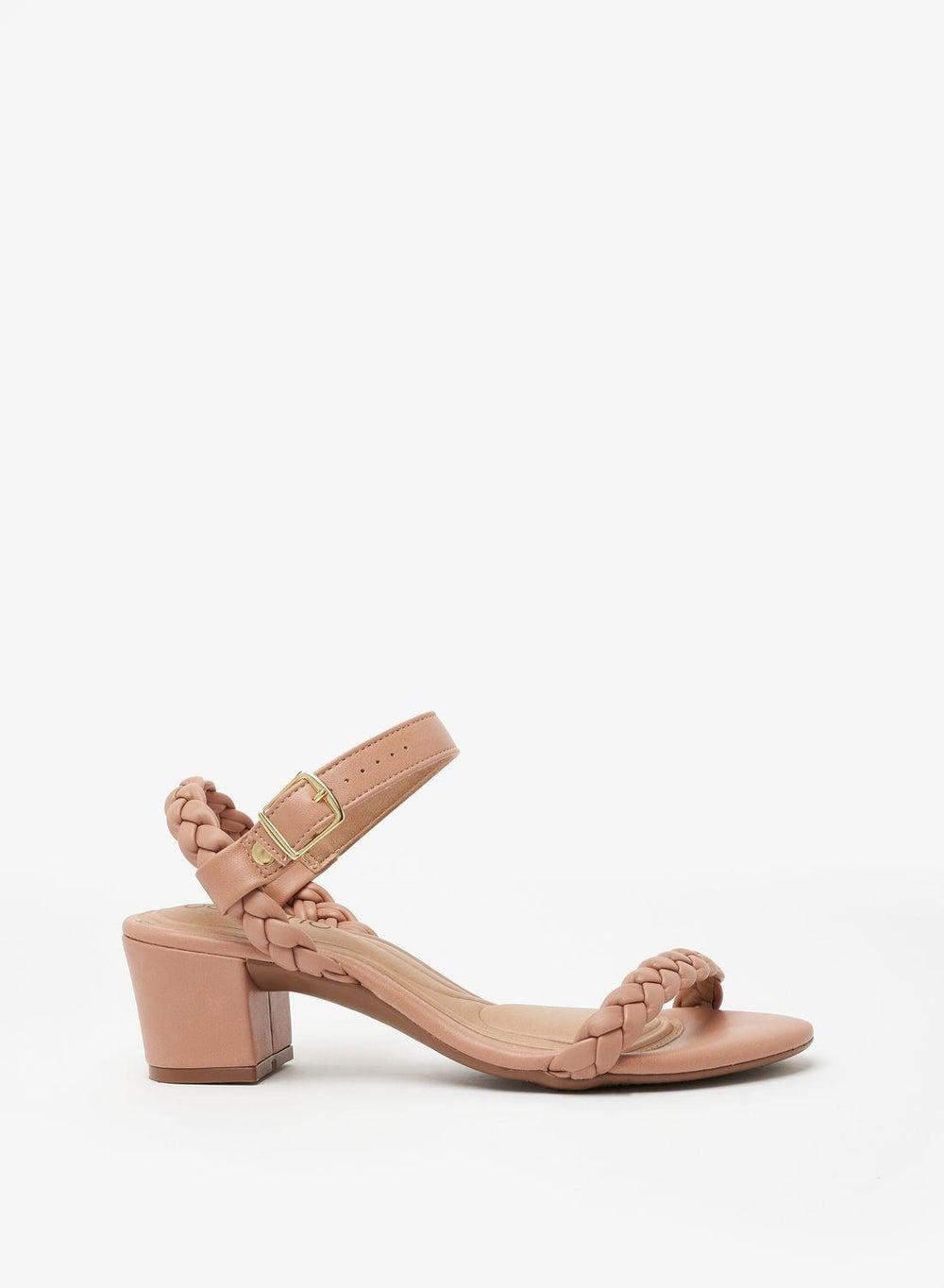 Beige Mid Heel Slingback Sandals with Ankle Strap - Image 1
