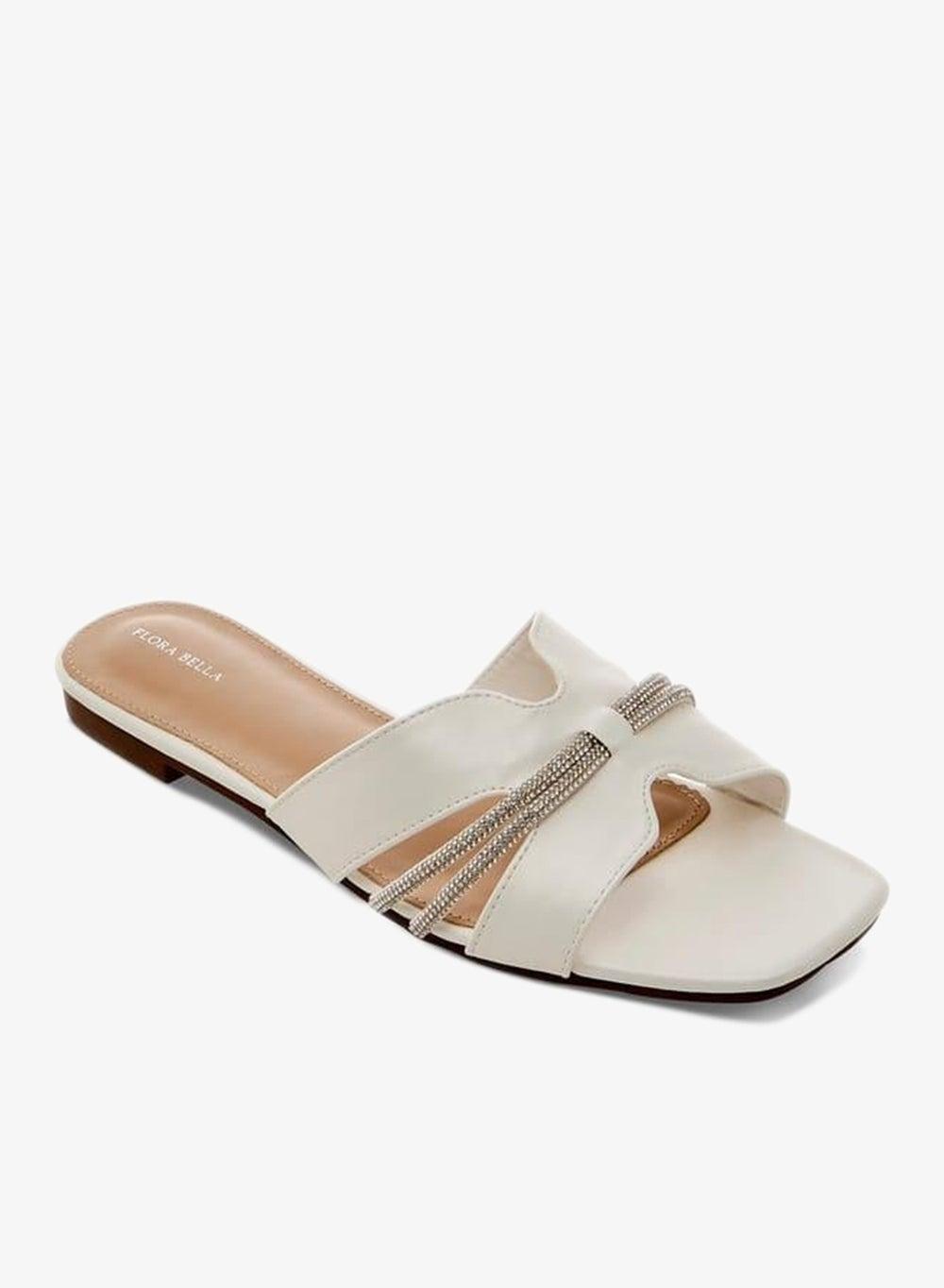 Embellished White Slip-On Flat Sandals 23F1146 - Image 1