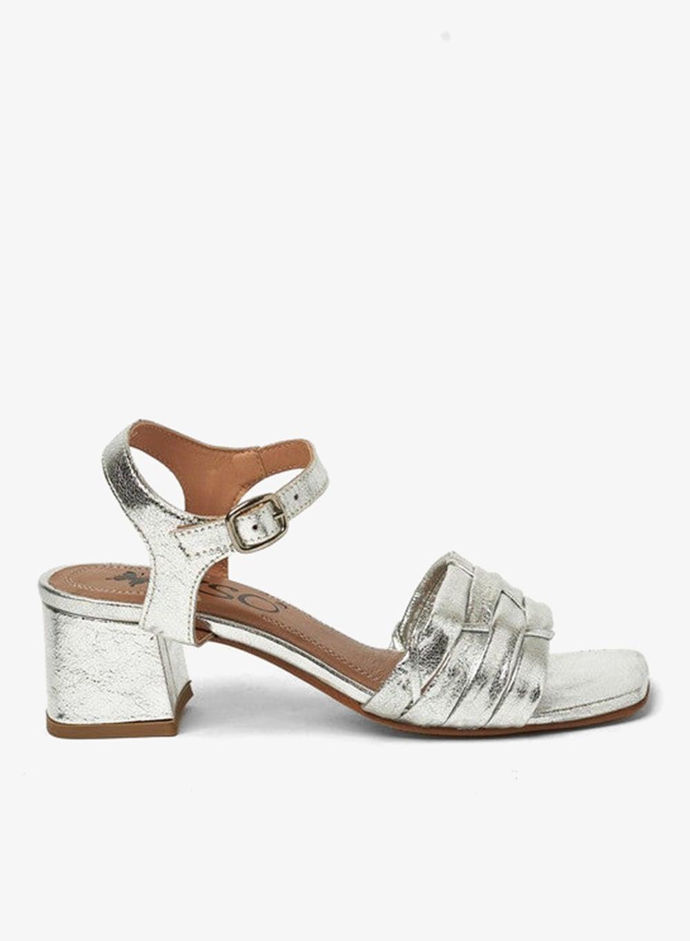 Silver Mid Heel Sandals for Women – Classic Comfort Fit - Image 1