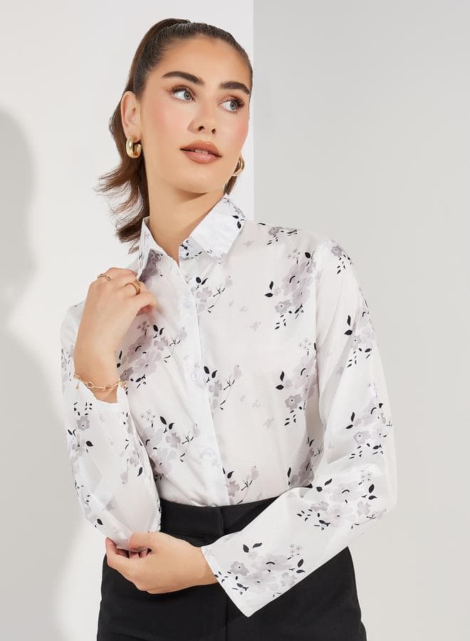 Floral Print Long Sleeve Shirt 7008835536 White - Image 1