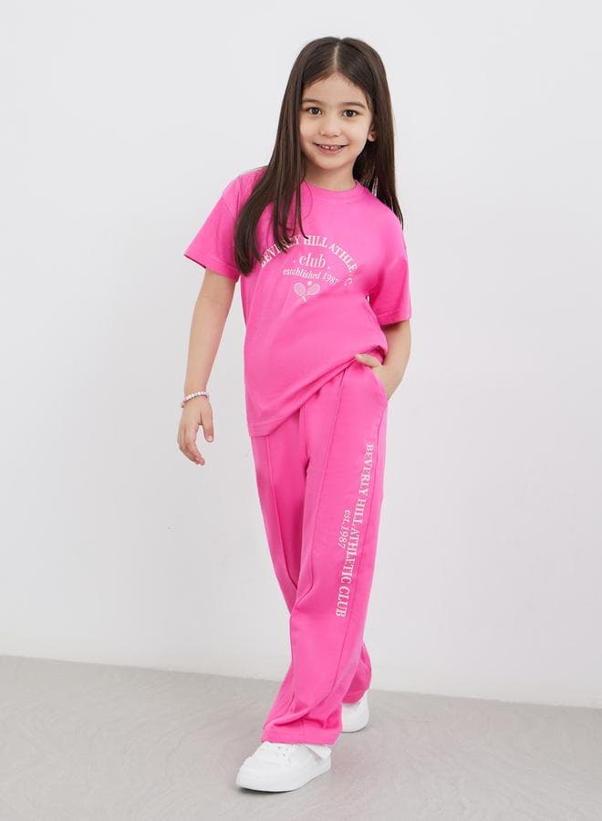 Pink Graphic Print Oversized T-Shirt & Joggers Set - Image 1