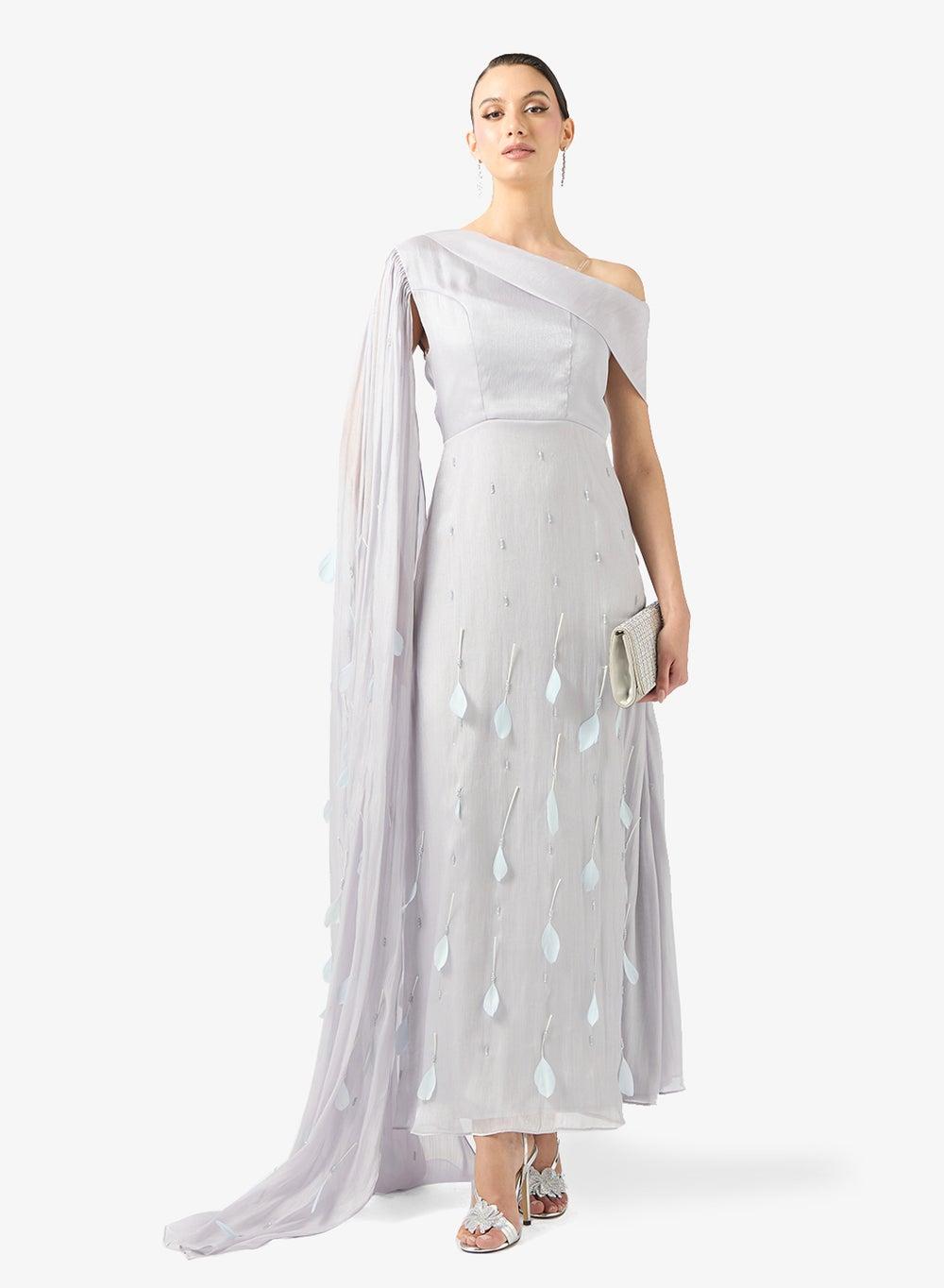 Nac216 Feather-Trim One Shoulder Maxi Dress - Image 1