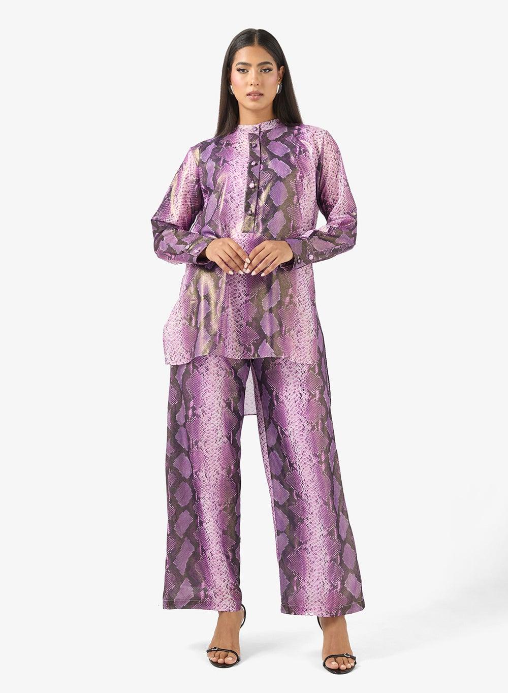 Printed Purple Round Neck Set Classic Fit - Image 1