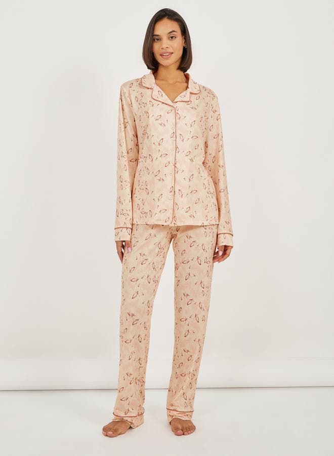 Styli Butterfly Print Piped Shirt & Pyjama Set - Image 1