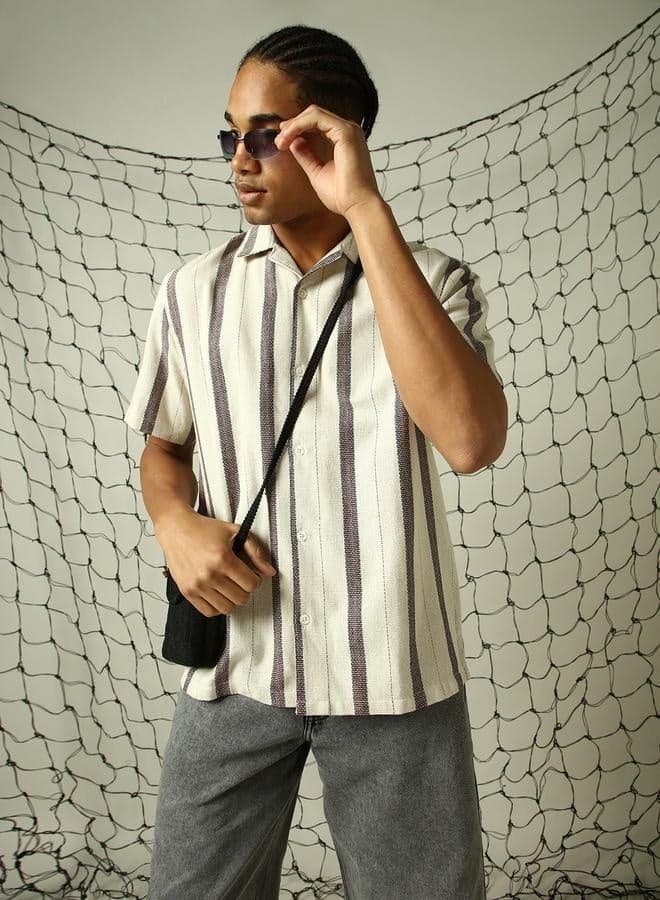 Men’s White Striped Cotton Shirt – Casual Elegance - Image 1