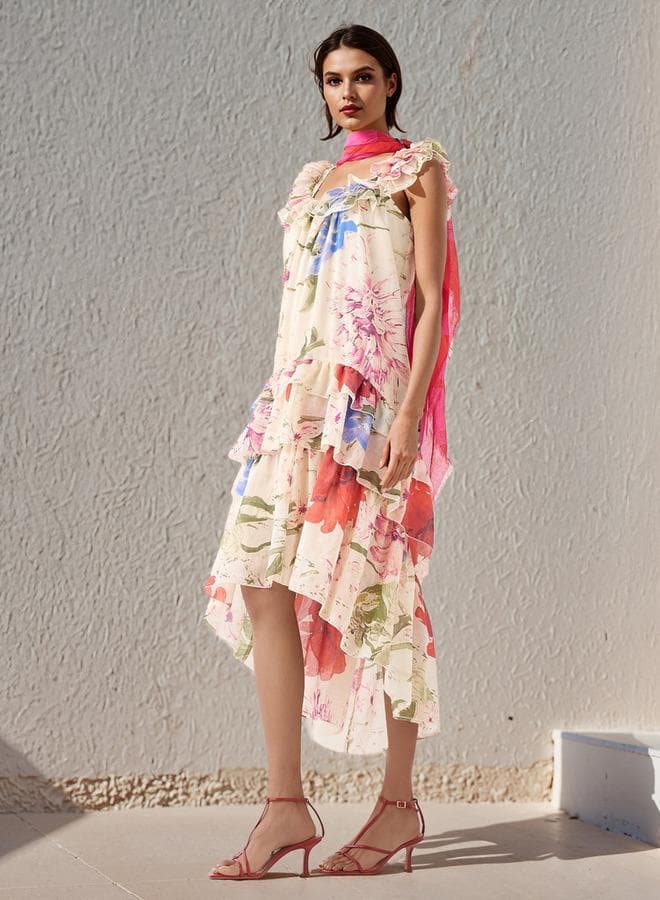 Iconic Floral Midi Dress with Ruffle Detail - Image 1