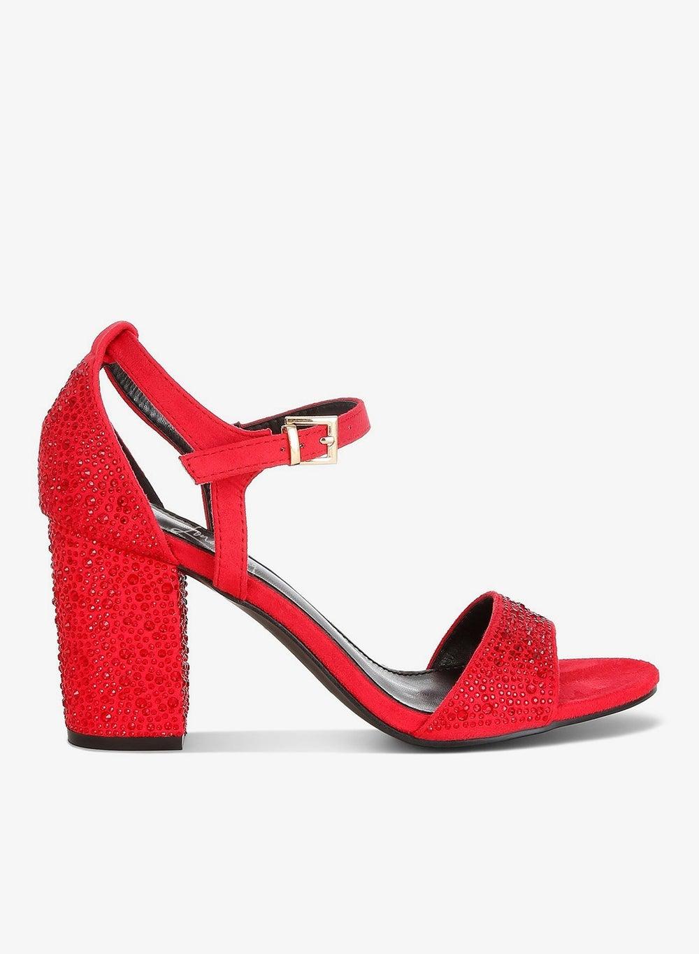 Red Rhinestone Heeled Sandals Sh4810 - Image 1
