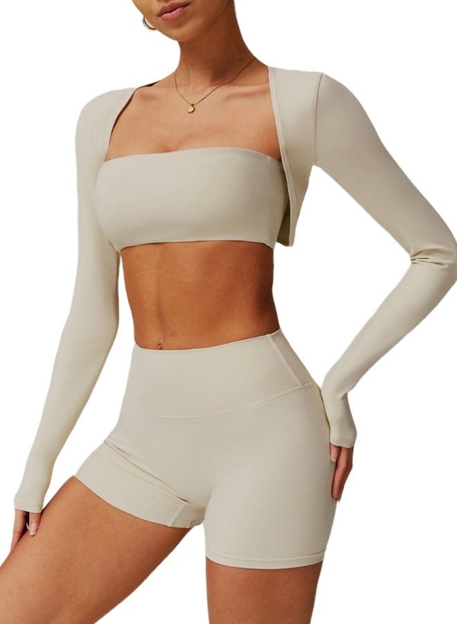 Milky White Slim Fit Long Sleeve Crop Top - Image 1