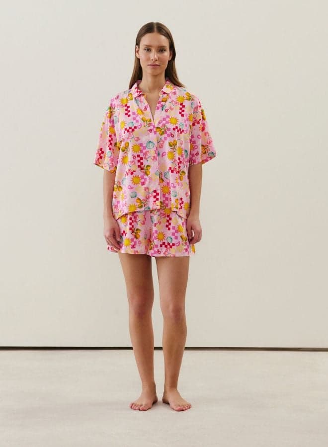 Pink Printed Cotton Blend Pyjama Set 655183399 - Image 1