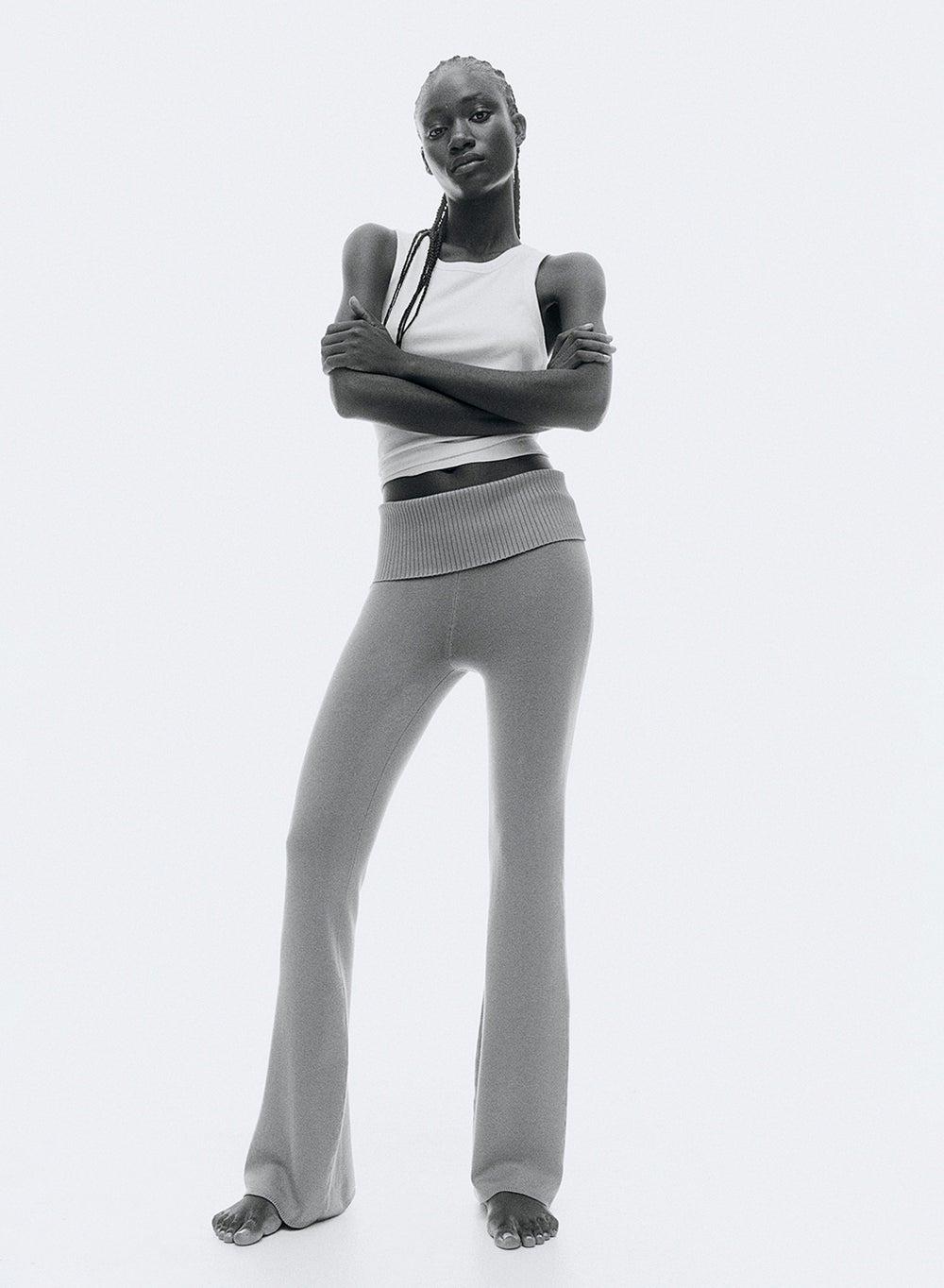 Khaki Fine-Knit Flared Trousers 1242866240 - Image 1