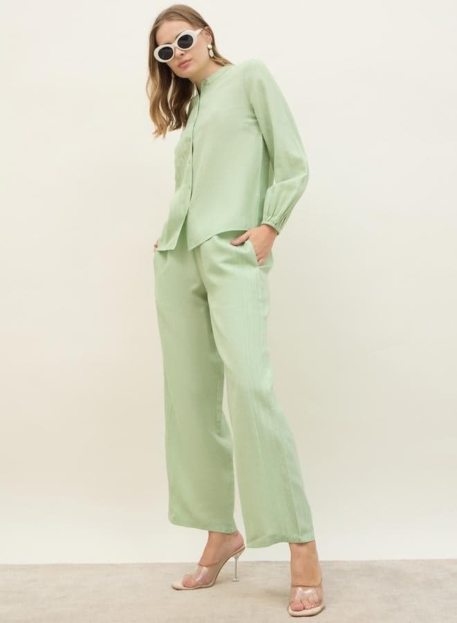 Green Pintuck Slub Shirt & Pants Co-Ord Set - Image 1