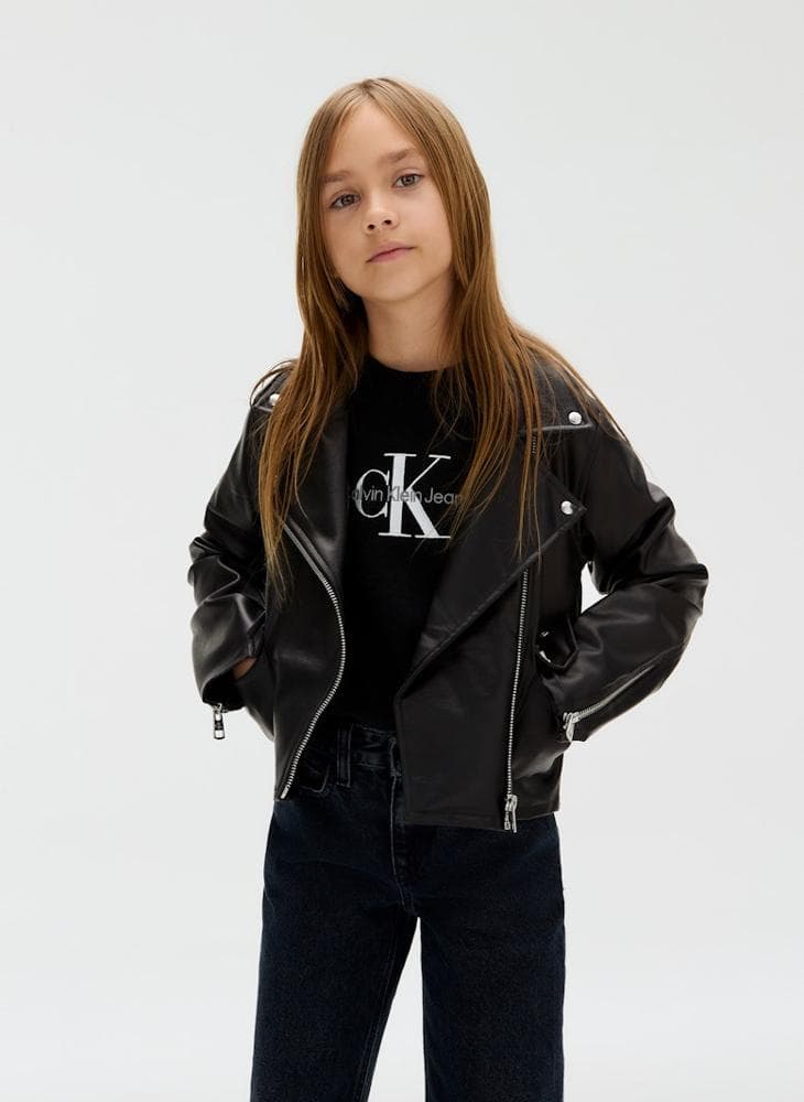 Girls Faux Leather Biker Jacket IG0IG02982 - Image 1