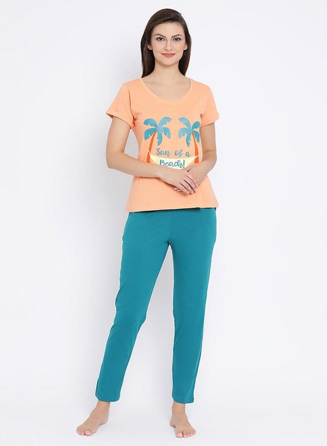 Clovia Cotton Rich Printed Top & Pyjama Set - Image 1